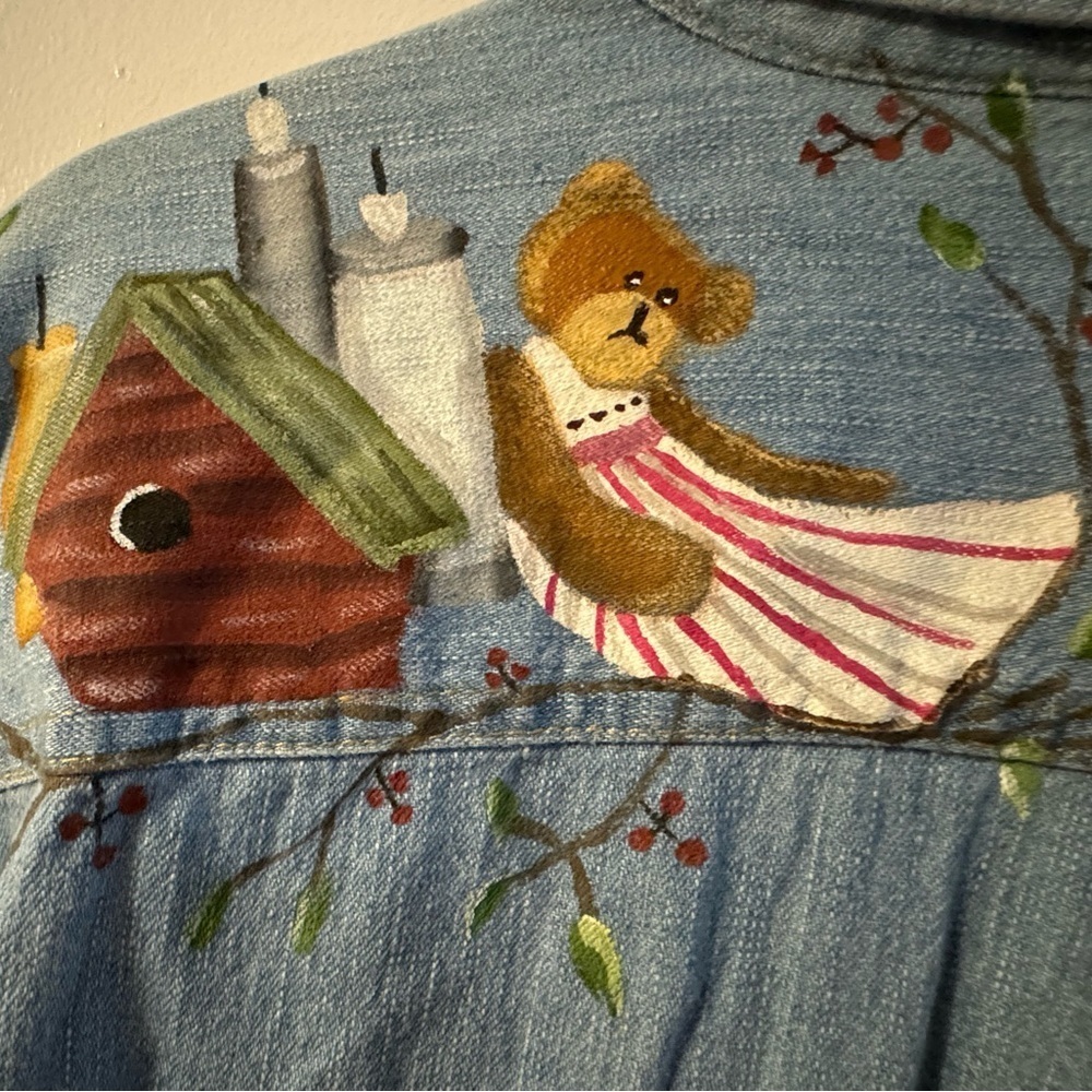 VTG Custom Denim Shirt Handpainted Embroidered Cotton Grannycore Coastal Grandma - Picture 15 of 15